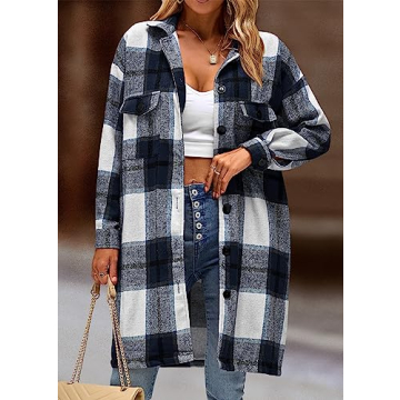 KIRUNDO Women's Casual Plaid Flannel Shacket for Fall
