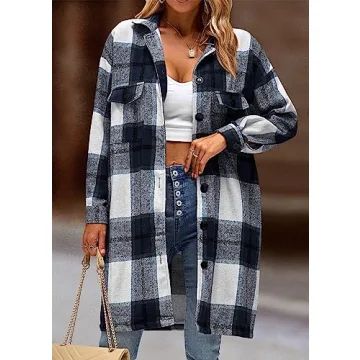 KIRUNDO Women's Casual Plaid Flannel Shacket for Fall