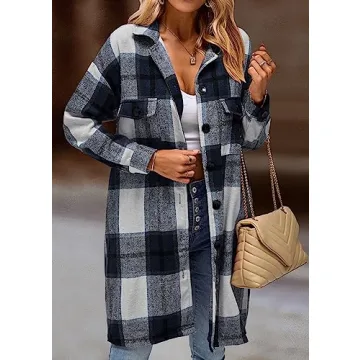 KIRUNDO Women's Casual Plaid Flannel Shacket for Fall