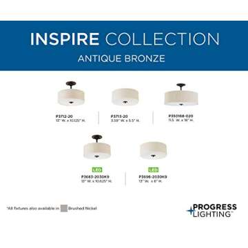 Progress Lighting P3713-20 Inspire Two-Light Flush Mount, Antique Bronze, 5.50x13.00x13.00