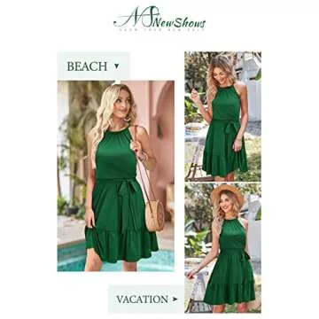 Newshows Women's 2025 Summer Dress Halter Casual Beach Vacation Outfits Hawaiian Dresses Ruffle Belt...