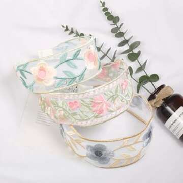 AIBFRID Floral Embroidery Headbands - 3PCS for Women & Girls
