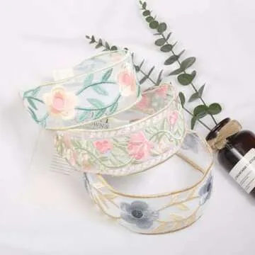 AIBFRID Floral Embroidery Headbands - 3PCS for Women & Girls