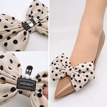 Tsangbaby Satin Bow Shoe Clips Dots Solid Color Shoe Clips Removable Shoe Clips Elegant Wedding Part...