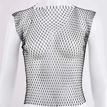 FlyCC Women Sexy Rhinestone Mesh Crop Tops for Parties