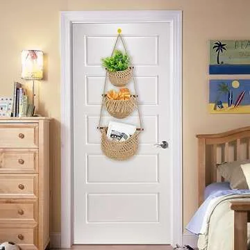 OMERAI Handmade Jute Hanging Fruit Baskets for Kitchen