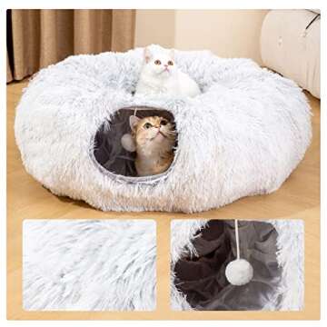 HIPIPET Plush Cat Tunnel with Cat Bed for Indoor Cats,Multifunctional Cat Toys for Small Medium Large Cat.