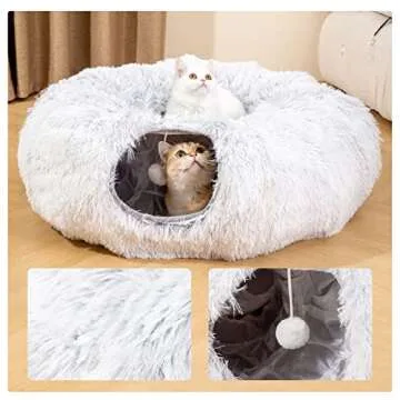 HIPIPET Plush Cat Tunnel with Cat Bed for Indoor Cats,Multifunctional Cat Toys for Small Medium Large Cat.