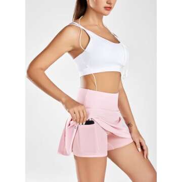 BALEAF Women's 13" Tennis Skirts Golf Skort High Waisted Athletic Pleated Pockets Linner Running Sports Workout Casual Pink M
