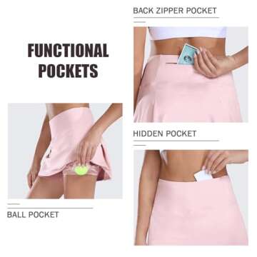BALEAF Women's 13" Tennis Skirts Golf Skort High Waisted Athletic Pleated Pockets Linner Running Sports Workout Casual Pink M