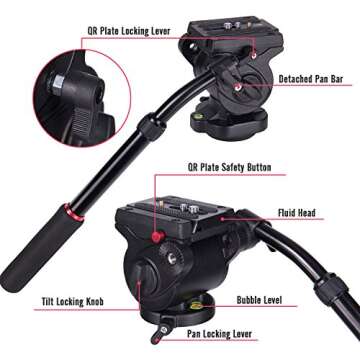 Professional Video Tripod,73 Inchs Heavy Duty Aluminum Alloy Tripod with Fluid Drag Head, 1/4″and 3/8″Quick Release Plate,Max Loading 7KG,with Carrying Bag for Video Camera Camcorder