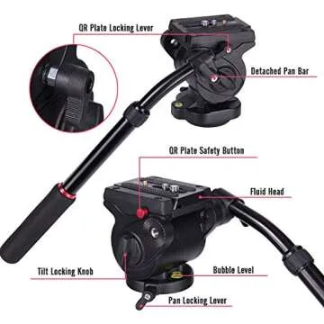 Professional Video Tripod,73 Inchs Heavy Duty Aluminum Alloy Tripod with Fluid Drag Head, 1/4″and 3/8″Quick Release Plate,Max Loading 7KG,with Carrying Bag for Video Camera Camcorder