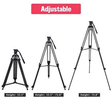 Professional Video Tripod,73 Inchs Heavy Duty Aluminum Alloy Tripod with Fluid Drag Head, 1/4″and 3/8″Quick Release Plate,Max Loading 7KG,with Carrying Bag for Video Camera Camcorder