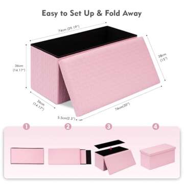 B FSOBEIIALEO Folding Storage Ottoman, Faux Leather Footrest Seat Long Bench Toy Box Chest for Girls, Pink 30"x15"x15"