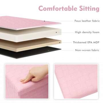 B FSOBEIIALEO Folding Storage Ottoman, Faux Leather Footrest Seat Long Bench Toy Box Chest for Girls, Pink 30"x15"x15"