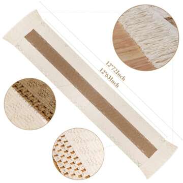 OurWarm Boho Macrame Table Runners for Home Decor, 72 inch Cream & Brown Farmhouse Table Runner with...