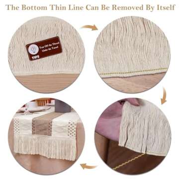 OurWarm Boho Macrame Table Runners for Home Decor, 72 inch Cream & Brown Farmhouse Table Runner with Tassels for Rustic Wedding Bridal Shower Party Dining Bedroom Decor (12x72 Inches)