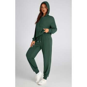 BTFBM Women's Fall 2 Piece Outfits 2024 Casual Tracksuit Long Sleeve Zip Up Hoodie Long Pants Lounge Sets(Solid Dark Green,Small)