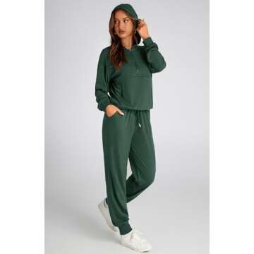 BTFBM Women's Fall 2 Piece Outfits 2024 Casual Tracksuit Long Sleeve Zip Up Hoodie Long Pants Lounge Sets(Solid Dark Green,Small)
