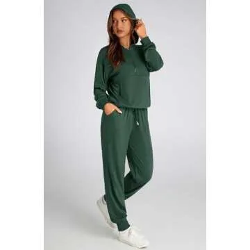 BTFBM Women's Fall 2 Piece Outfits 2024 Casual Tracksuit Long Sleeve Zip Up Hoodie Long Pants Lounge Sets(Solid Dark Green,Small)