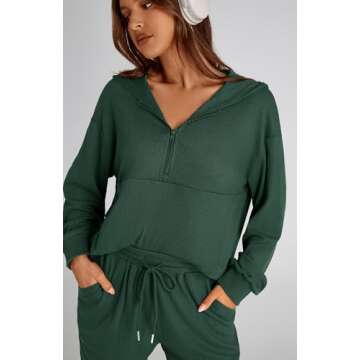 BTFBM Women's Fall 2 Piece Outfits 2024 Casual Tracksuit Long Sleeve Zip Up Hoodie Long Pants Lounge Sets(Solid Dark Green,Small)
