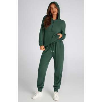BTFBM Women's Fall 2 Piece Outfits 2024 Casual Tracksuit Long Sleeve Zip Up Hoodie Long Pants Lounge Sets(Solid Dark Green,Small)
