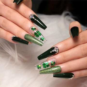 St. Patrick's Day Green Glitter Press on Nails Kit 24pcs