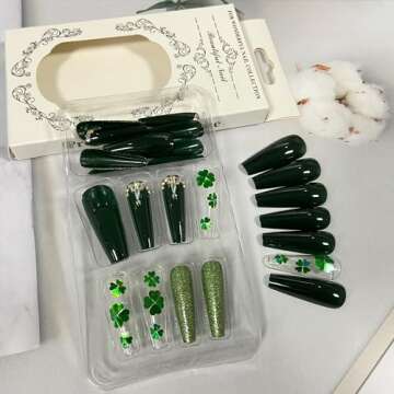 St. Patrick's Day Green Glitter Press on Nails Kit 24pcs