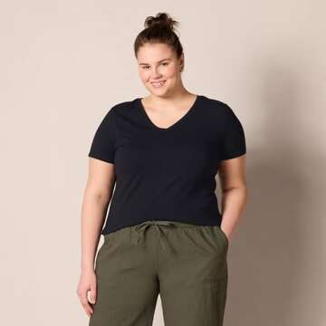 Amazon Essentials Women's Classic-Fit Short-Sleeve V-Neck T-Shirt, Pack of 2, Black, Small