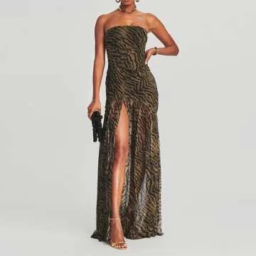 Elyincii Women's Strapless Leopard Print Long Party Dress