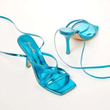 GENSHUO Lace Up Sandals Open Toe High Stiletto Heels Strappy Tie Up Party Prom Homecoming Dress Shoes Blue Size 7