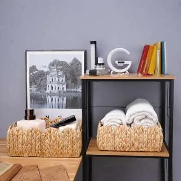 LUSYDECO Large Wicker Storage Basket 16"L x 12"W x 7"H, Rectangle Water Hyacinth Basket for Organizing, Decorative Woven Rattan Baskets, Scalloped Edge Basket with Built-in Handles, Set of 2