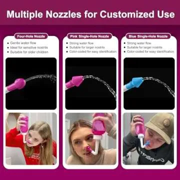 Neti Pot Sinus Rinse Bottle Nose Wash Cleaner Pressure Rinse Nasal Irrigation for Adult & Kid BPA Free 300 ML with 30 Nasal Wash Salt Packets and Sticker Thermometer (Pink)