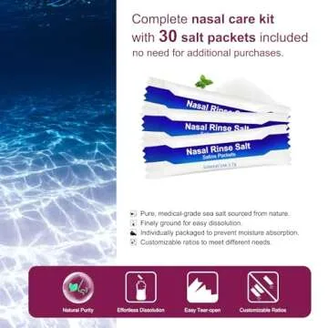 Neti Pot Sinus Rinse Bottle Nose Wash Cleaner Pressure Rinse Nasal Irrigation for Adult & Kid BPA Free 300 ML with 30 Nasal Wash Salt Packets and Sticker Thermometer (Pink)