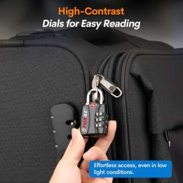 Forge TSA Luggage Combination Lock - Open Alert Indicator, Easy Read Dials, Alloy Body- Ideal for Travel, Lockers, Bags (Black 4PK)