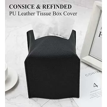 Livelab Tissue Box Cover, Square Decorative PU Leather Tissue Box Holder Modern Tissue Case Facial Paper Organizer Dispenser for Bathroom, Vanity Countertop, Night Stands, Desk, Car 5X5X5'' | Black