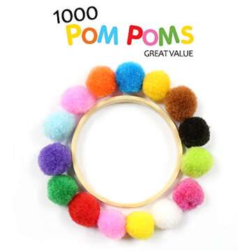 Caydo 1000 Pieces Pompoms for Creative Arts and Crafts