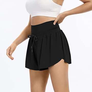 Flowy Shorts for Women Gym Yoga Athletic Workout Running Spandex Cute Comfy Lounge Sweat Skirt Womens Summer Preppy Clothes(m, Black)
