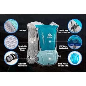 AONIJIE 5L Outdoor Sport Multifunctional Camping Backpack Cycling Running Climbing Hiking Hydration Vest Pack (Light Blue with 500ml Soft Flask)
