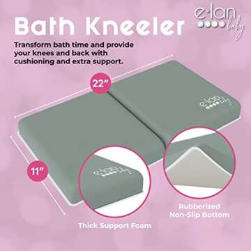 Elan Baby Comfortable Baby Bath Kneeler and Elbow Rest Pad Set - Kneeling Pad Bath Mat with 4 Toy Organizer Pockets, Baby Bathtub Mat Non-Slip Baby Essentials, Waterproof and Easy to Clean