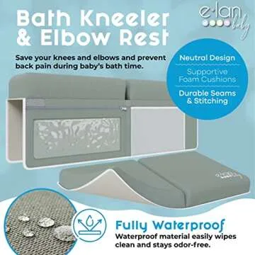 Elan Baby Comfortable Baby Bath Kneeler and Elbow Rest Pad Set - Kneeling Pad Bath Mat with 4 Toy Organizer Pockets, Baby Bathtub Mat Non-Slip Baby Essentials, Waterproof and Easy to Clean