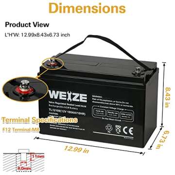 Weize Deep Cycle AGM 12 Volt 100Ah Battery, Maintenance-Free, 3% Self-Discharge Rate, 1150A Max Disc...