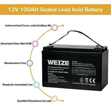 Weize Deep Cycle AGM 12 Volt 100Ah Battery, Maintenance-Free, 3% Self-Discharge Rate, 1150A Max Discharge Current, Perfect for RV, Solar, Trolling Motor, Wind, Marine, Camping and Off-Grid System