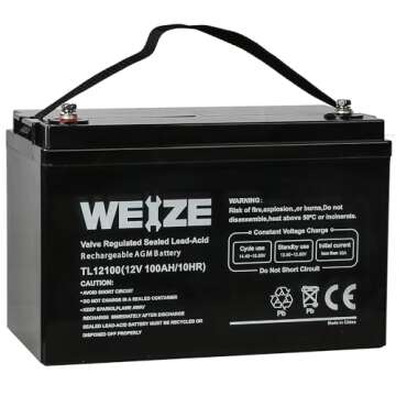 Weize Deep Cycle AGM 12 Volt 100Ah Battery, Maintenance-Free, 3% Self-Discharge Rate, 1150A Max Discharge Current, Perfect for RV, Solar, Trolling Motor, Wind, Marine, Camping and Off-Grid System