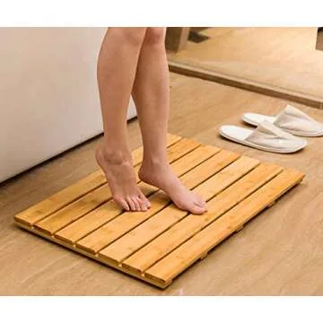 GOBAM Bamboo Bath Mat, Extra Large, 31.50 x 18.35 x 1.3 inches - Non-Slip Floor Mat for Bathroom, Spa, Sauna, Kitchen, Indoor & Outdoor Spaces, Shower Mat for Bathroom Decor - Natural