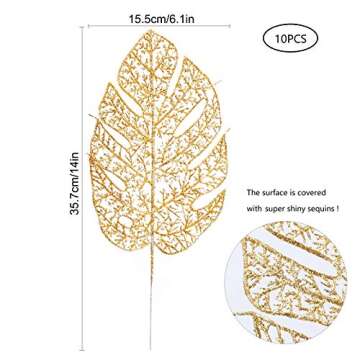 AILANDA 20PCS 14Inches Christmas Glitter Poinsettia Flowers Artificial Christmas Poinsettias Gold Silver Leaves Silk Flowers Christmas Picks Tree Ornaments for Christmas Decor Wreaths Garland
