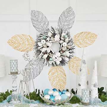 AILANDA 20PCS 14Inches Christmas Glitter Poinsettia Flowers Artificial Christmas Poinsettias Gold Silver Leaves Silk Flowers Christmas Picks Tree Ornaments for Christmas Decor Wreaths Garland