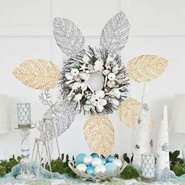 AILANDA 20PCS 14Inches Christmas Glitter Poinsettia Flowers Artificial Christmas Poinsettias Gold Silver Leaves Silk Flowers Christmas Picks Tree Ornaments for Christmas Decor Wreaths Garland