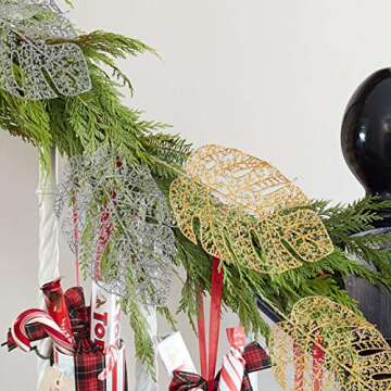 AILANDA 20PCS 14Inches Christmas Glitter Poinsettia Flowers Artificial Christmas Poinsettias Gold Silver Leaves Silk Flowers Christmas Picks Tree Ornaments for Christmas Decor Wreaths Garland