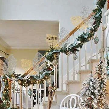 AILANDA 20PCS 14Inches Christmas Glitter Poinsettia Flowers Artificial Christmas Poinsettias Gold Silver Leaves Silk Flowers Christmas Picks Tree Ornaments for Christmas Decor Wreaths Garland